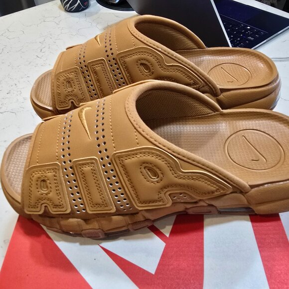 Nike Air More Uptempo Slide Brown Flax FZ3116 200 Mens Size 10 NEW - Picture 1 of 14